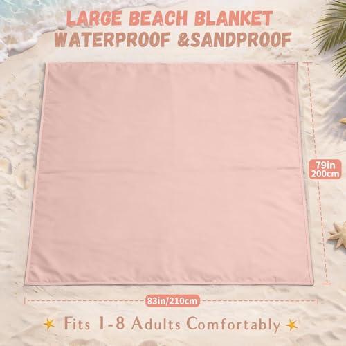 AlphaBeing Beach Blanket Waterproof Sandproof, Extra Large Beach Mat - color: Pink, size: 79“×83”