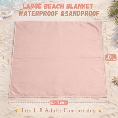 AlphaBeing Beach Blanket Waterproof Sandproof, Extra Large Beach Mat - color: Pink, size: 79“×83”