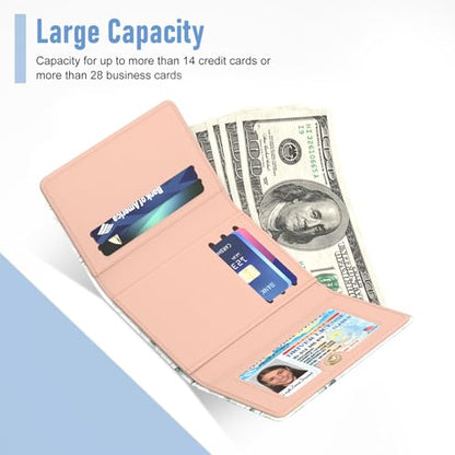 Rouidr Womens Wallet, Small Slim RFID Card Wallets for Women, Cute Front Pocket Trifold Leather Card Organizer with 7 Slots & ID Window, Eucalyptus Leaf - color: Eucalyptus Leaf