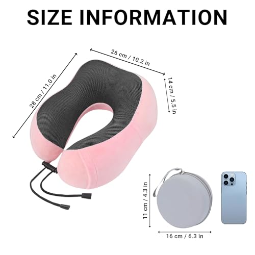 Travel Neck Pillow, 100% Memory Foam, U-Shaped with Storage Box, Pink - color: Pink