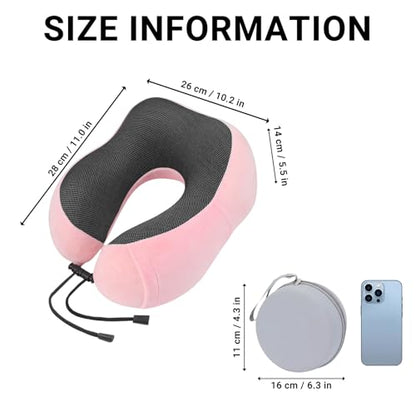 Travel Neck Pillow, 100% Memory Foam, U-Shaped with Storage Box, Pink - color: Pink