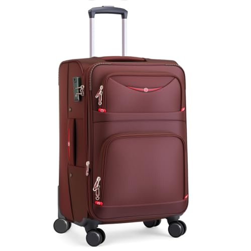 ROPLUS Softside Expandable Luggage with 4 Spinner Wheels, Durable Checked-Luggage Suitcase (Coffee, 25-Inch) - color: Coffee, size: 25-Inch
