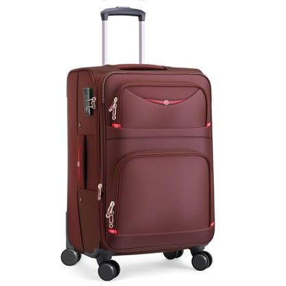 ROPLUS Softside Expandable Luggage with 4 Spinner Wheels, Durable Checked-Luggage Suitcase (Coffee, 25-Inch) - color: Coffee, size: 25-Inch