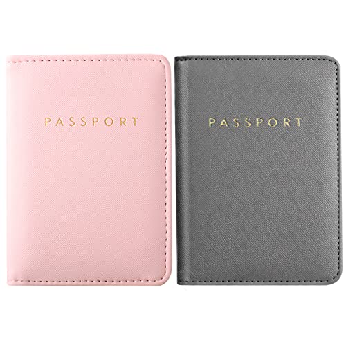 Frienda 2 Pcs Passport Holder Covers Waterproof Leather - color: Gray and Pink