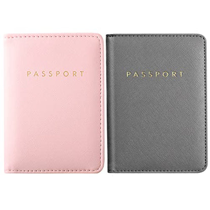 Frienda 2 Pcs Passport Holder Covers Waterproof Leather - color: Gray and Pink