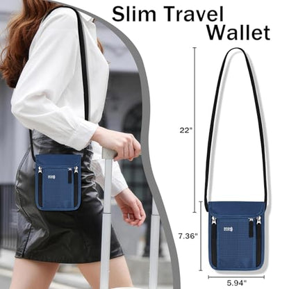 Travel Neck Wallet Women Men RFID Blocking Hidden Passport Holder - color: grey