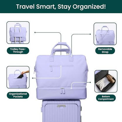 Nobl Travel Weekender Bag for Women & Men, Large Carry-On Duffel, Lavender - color: Lavender