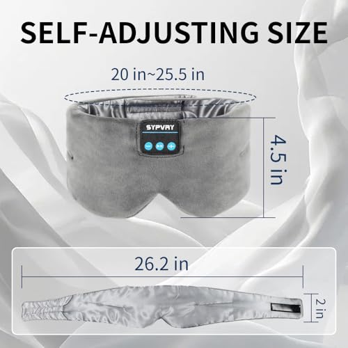 Sleep Eye Mask with Bluetooth Headphones, SYPVRY Wireless Headphones Bluetooth Silk Sleep Mask Blackout Blindfold, Bluetooth Eye Mask for Sleeping with Microphone - color: Grey