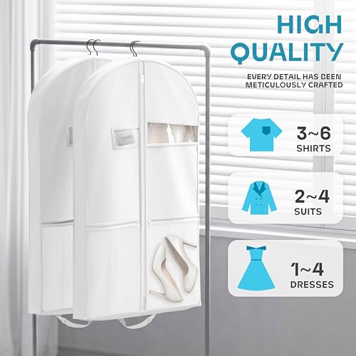 43" Travel Garment Bag with Accessories Zipper Pocket, Heavy Duty Suit Bag for Suits, Tuxedos, Dresses, Coats, White, 1 pack - size: 43inch-1 pack-White