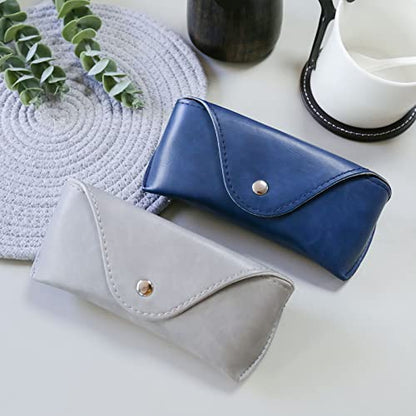 LogHog Portable Leather Glasses Case,Flexible Sunglasses Pouch Slim Case for Women Men Horizontal Eyeglass Case - color: Button-inkblue