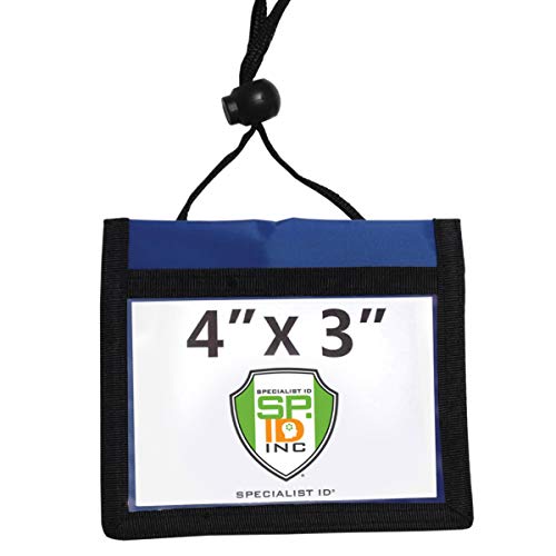 Nylon Neck Wallet Badge Holder with Lanyard - 4 X 3 Credential & Travel Badge Holder with 3 Pockets - Clear Plastic 4X3 Horizontal Window, Zipper Pouch + by Specialist ID (Blue) - color: Royal Blue, size: 1 Single