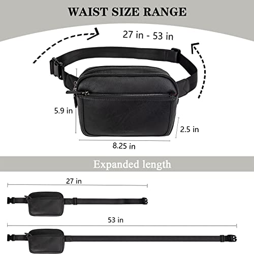 Fanny Packs for Women, Large Vegan Leather Waterproof Belt Bag, Black - color: Black