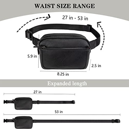 Fanny Packs for Women, Large Vegan Leather Waterproof Belt Bag, Black - color: Black
