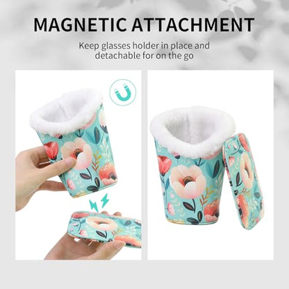 Plush Lined Eyeglasses Holder, Cute Glasses Stand for Women Kids - color: Blue Flower