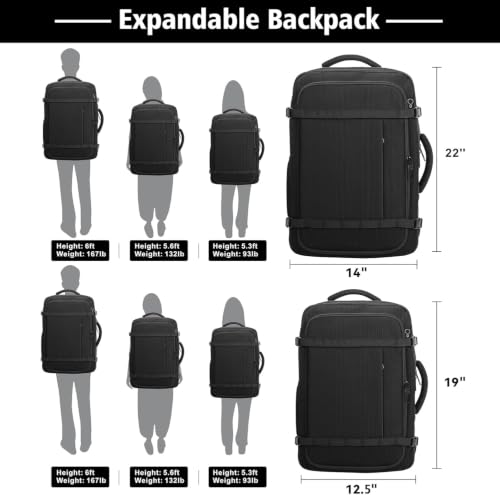 Roomy Carry On Backpack, Expandable Large Capacity Travel Backpack 1-7 Days - color: Black, size: 18.4inch (22"x14"x5.5")