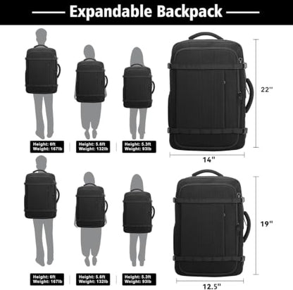 Roomy Carry On Backpack, Expandable Large Capacity Travel Backpack 1-7 Days - color: Black, size: 18.4inch (22"x14"x5.5")