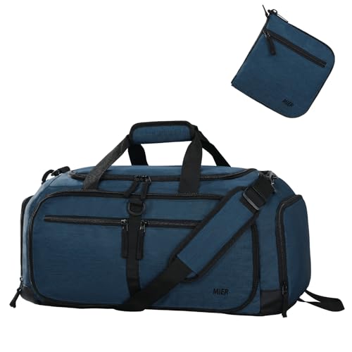 MIER Packable Travel Duffle Bag with Shoe Compartment, 50L, Drak Blue - color: Drak Blue, size: 50L