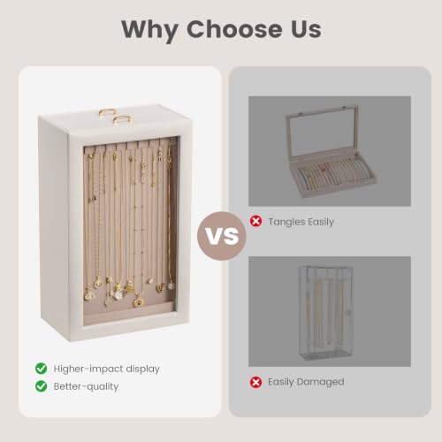 Lolalet Necklace Organizer Box, Jewelry Display Case, White, 4 Layers - color: White, size: 4 Layers, 40 Hooks