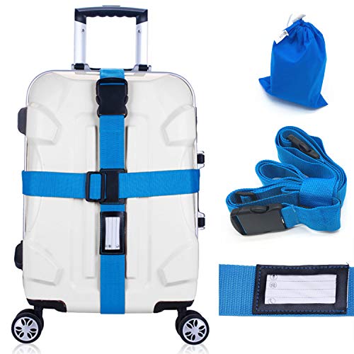 Adjustable Luggage Strap Suitcase Baggage Packing Belt Travel Accessories Long Cross Strap (Blue) - color: Blue