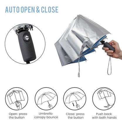 G4Free UPF 50+ UV Protection Travel Umbrella 42/46 Inch Auto Open Close - color: Blue Sky/Silver, size: 46 inch