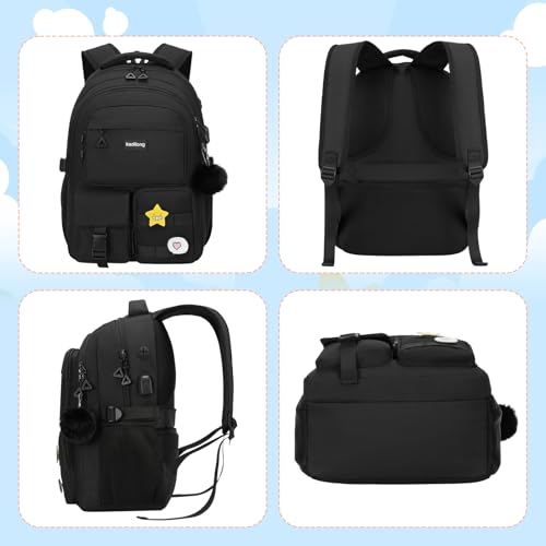 kadilong Teen Girls School Backpack Set,Laptop Backpack for College Student Women Middle High School Bookbag Mochila Escolares para Niñas Mujeres,Black - color: 3 Pack-black, size: 15,6 inch