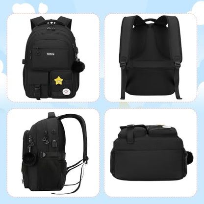 kadilong Teen Girls School Backpack Set,Laptop Backpack for College Student Women Middle High School Bookbag Mochila Escolares para Niñas Mujeres,Black - color: 3 Pack-black, size: 15,6 inch