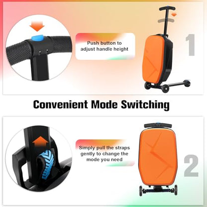 Scooter Luggage for Kids, Ride On Suitcase, Lightweight Foldable Luggage - color: Orange