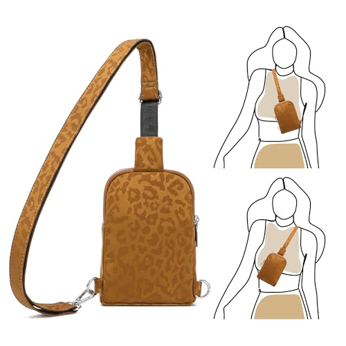 Nylon Crossbody Sling Bag for Women, Small Lightweight Cross Body Purse - color: Leopard Brown