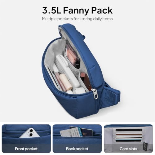 TOPEAST Waist Pack 3.5L Fanny Packs with Water Bottle Holder - color: Navy