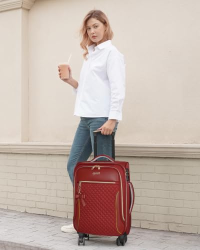 Carry On Luggage 22x14x9 Airline Approved, 20" Softside Suitcase for Travel - color: Red
