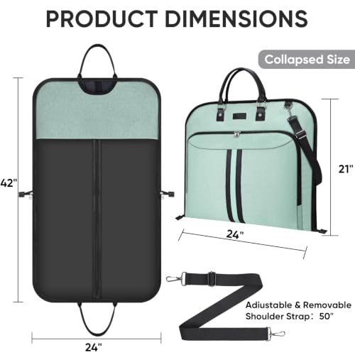 BALEINE Garment Bags for Travel, Water Resistant Carry on Suit Bag - color: Mint Green, size: 42"