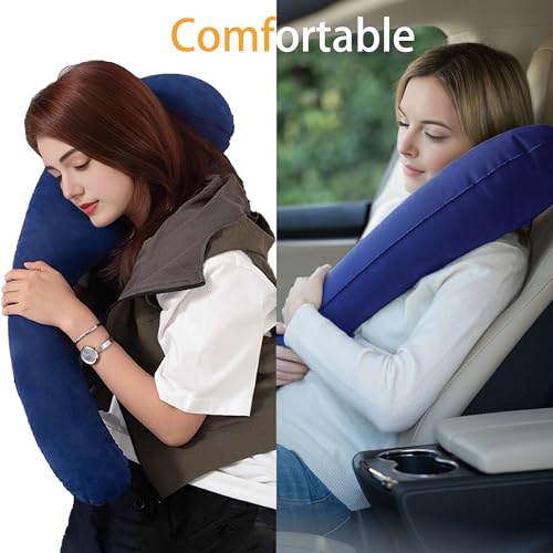 Inflatable Travel Body Pillow, Airplane Neck pillow For Long Flight - color: Navy