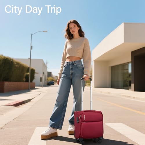 Hanke Underseat Carry On Luggage with Wheels, Small Suitcase, Rolling Bag - color: Burgundy, size: 16 Inch Underseat