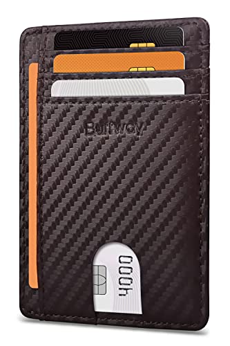 Buffway Slim Minimalist Front Pocket RFID Blocking Leather Wallets for Men and Women - Carbon Fiber Coffee - color: Carbon Fiber Coffee