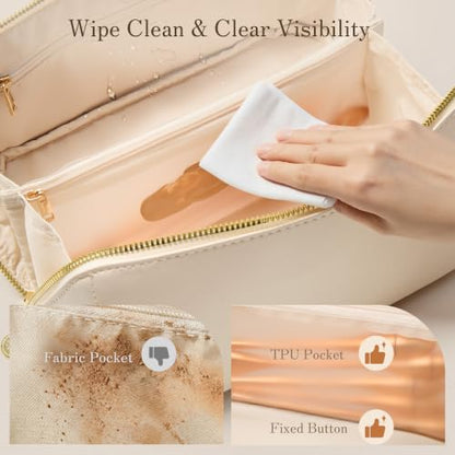 SHOWKOO Cosmetic Bag for Women, WideOpen Travel Makeup Bag with Compartment - color: Beige