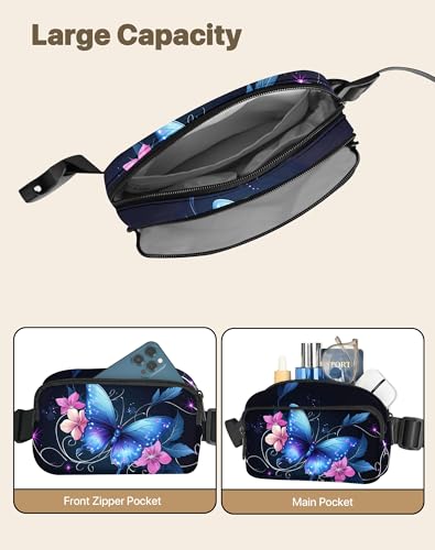 Butterfly Fanny Pack Travel Belt Bag Waterproof Small Crossbody Bags for Women Waist Pouch for Running Hiking Cycling - color: Dark Blue