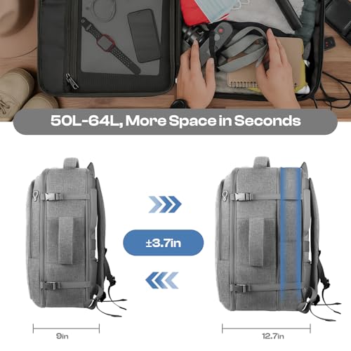 55L Carry on Backpack for men, Travel Friendly, Fits with 18.4 Laptop - color: Grey, size: 3X-Large