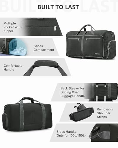 Gonex 100L Foldable Travel Duffle Bag with Shoe Compartment, Lightweight - color: Gray, size: 100L