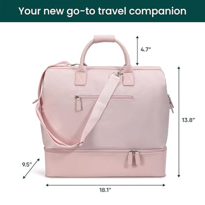 Nobl Travel Weekender Bag for Women & Men, Large Carry-On Duffel, Blush - color: Blush