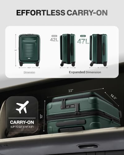 Coolife Expandable Luggage with TSA Lock Carry On Green - color: Green, size: 20 Inch-EXT