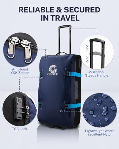 Gonex Rolling Duffle Bag with Wheels, Water-Repellent Nylon, 30 in, Navy - color: Dark Blue
