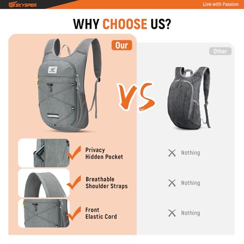 SKYSPER Foldable Hiking Backpack 10L/15L Small Lightweight Travel Daypack - color: Gray, size: 15 liters
