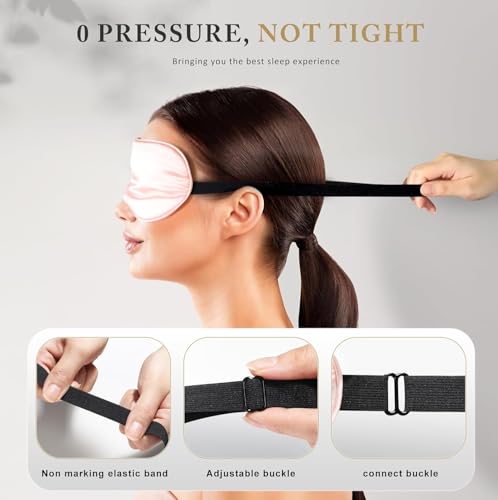 Sleep Mask Silk Eye Mask for Sleeping, Super Soft Blackout Eye Mask for Women Men, Side Sleeper Covers for Sleeping with Adjustable Straps, Travel Sleep Mask, 3 Pack - color: 3 Pack Pink
