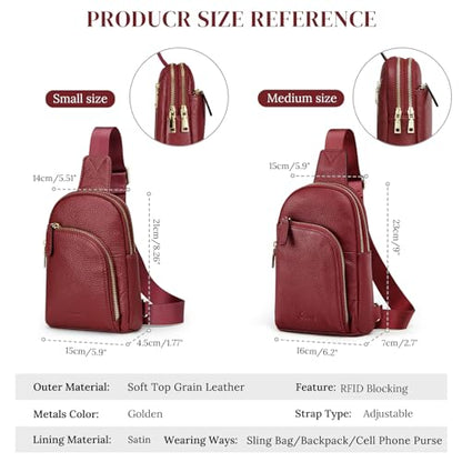 S-ZONE Genuine Leather RFID Blocking Small Sling Bag Women Crossbody Fanny Packs - color: Wine Red, size: Medium