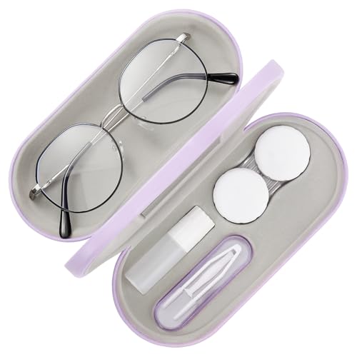 MoKo Double Eyeglass Case,Glasses and contact case 2 in 1 with Mirror - color: Ac-lilac