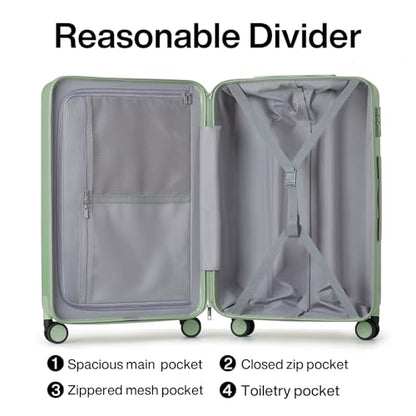 Hanke 24 Inch Luggage Suitcases With Spinner Wheels Lightweight PC Hard Shell Rolling Suitcase With Travel Lock,Checked-Medium 24-Inch(Bamboo Green) - color: Bamboo Green, size: 24 Inch