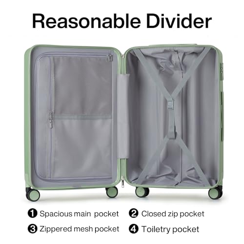 Hanke 24 Inch Luggage Suitcases With Spinner Wheels Lightweight PC Hard Shell Rolling Suitcase With Travel Lock,Checked-Medium 24-Inch(Bamboo Green) - color: Bamboo Green, size: 24 Inch