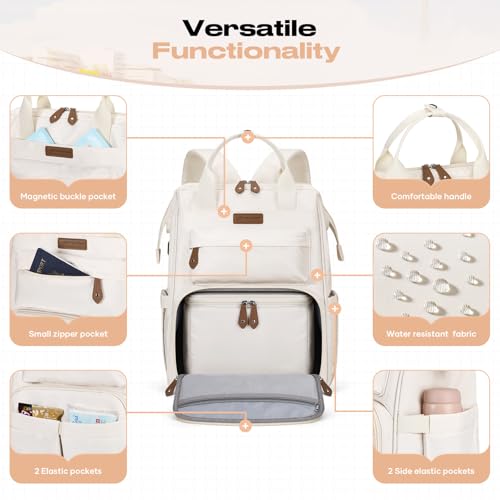Maelstrom 15.6-17.3" Laptop Backpack with Lunch Box, Work Bag for Women Men - color: Beige