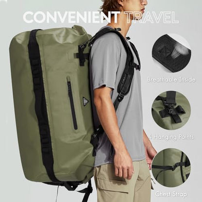 Haimont IPX7 Waterproof Roll-Top Dry Duffel Backpack Bag - color: Army Green, size: 90L