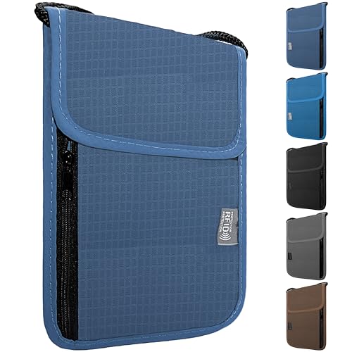 Travel Neck Wallet with RFID Blocking - color: Dark Blue